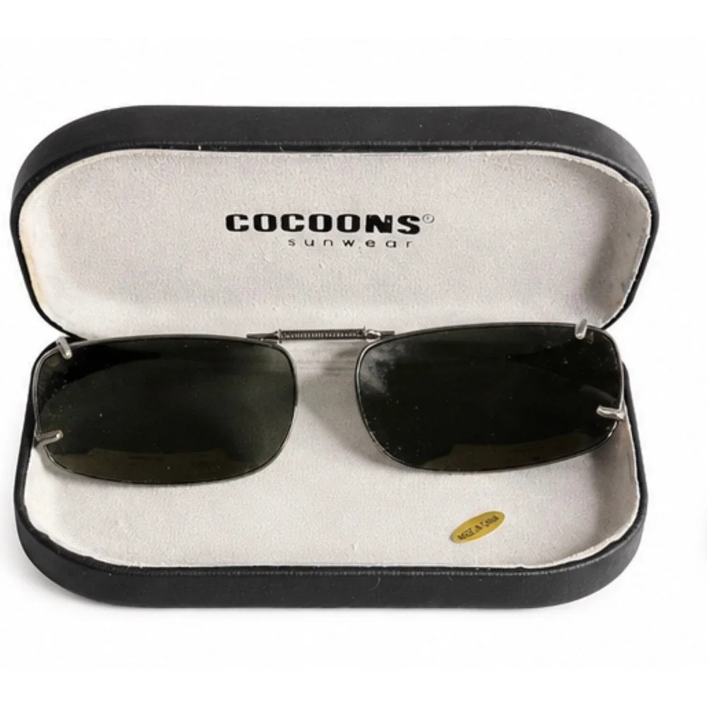Cocoons Sunwear Clip On Sunglasses Rectangular Gunmetal Frame with Hard Case
